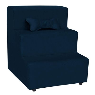 Escadinha Pet 3 Degraus Cachorro E Gato Veludo Azul Marinho