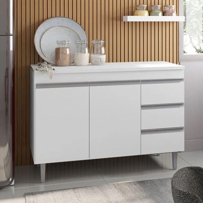 Balcão Gabinete Cozinha Andreia 120cm 2 Porta Ajl Móveis S-t Branco