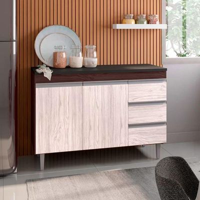 Balcão Gabinete Cozinha Andreia 100cm 2 Porta S-t Ajl Móveis Castanho Avelã