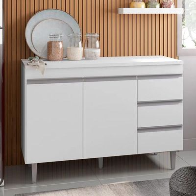 Balcão Gabinete Cozinha Andreia 100cm 2 Porta S-t Ajl Móveis Branco
