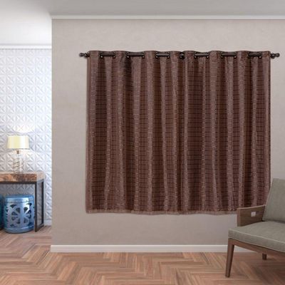 Cortina Blackout Pvc Com Tecido Voil Xadrez 2,80 M X 1,60 M - exclusividade na cor Marrom.