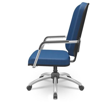 Cadeira De Escritório Giratória Com Braço Cromada Magno P03 Crepe Azul - Lyam Decor