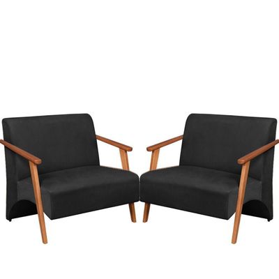 Poltrona Namoradeira Venus Braço Madeira Maciça Suede Unidecor Preto