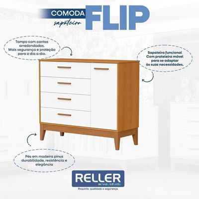 Cômoda Sapateira Infantil Flip Branco Acetinado Savana - Reller
