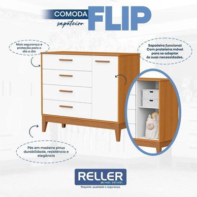 Cômoda Sapateira Infantil Flip Branco Acetinado Savana - Reller