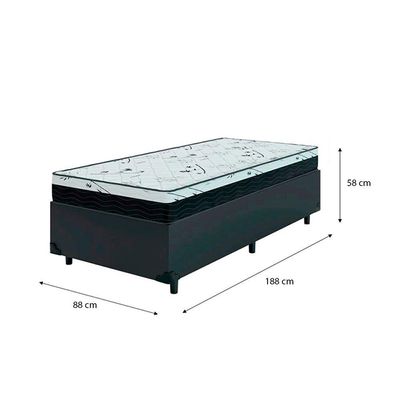 Cama Box Solteiro 88 Tecido Sintético Preto Com Colchão Espuma D33 One Face - Bello Box - 58x88x188