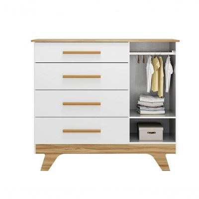 Cômoda 1 Porta 4 Gavetas Retrô - Moveis Peroba Amendoa-branco