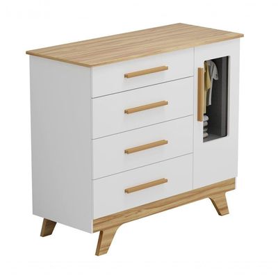 Cômoda 1 Porta 4 Gavetas Retrô - Moveis Peroba Amendoa-branco