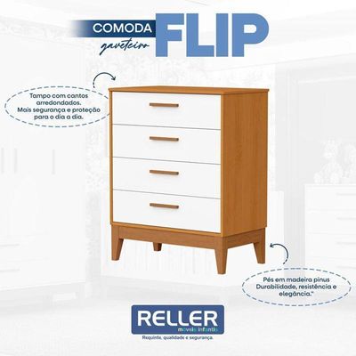 Cômoda Gaveteiro Infantil Flip Branco Acetinado Savana - Reller