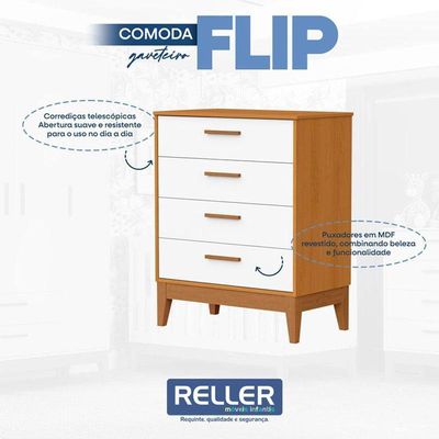 Cômoda Gaveteiro Infantil Flip Branco Acetinado Savana - Reller
