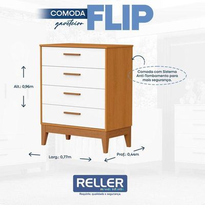 Cômoda Gaveteiro Infantil Flip Branco Acetinado Savana - Reller