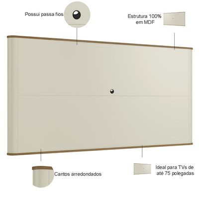 Rack Sala Com Painel Para TV 75 Pol 4 Portas Brise 180cm Pés Dourado Clio I03 Louro Luna - Lyam