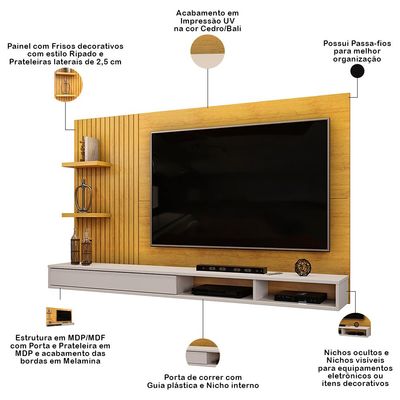 Painel Para TV 60 Pol com Bancada Suspensa 190cm Elion D05 Cedro Bali - Lyam Decor