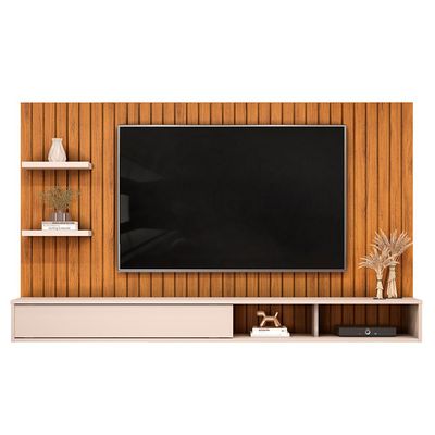 Painel Ripado TV 60 Pol com Bancada Suspensa 179cm Joan D05 Freijó Off White - Lyam Decor