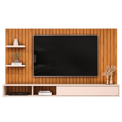 Painel Ripado TV 60 Pol com Bancada Suspensa 179cm Joan D05 Freijó Off White - Lyam Decor