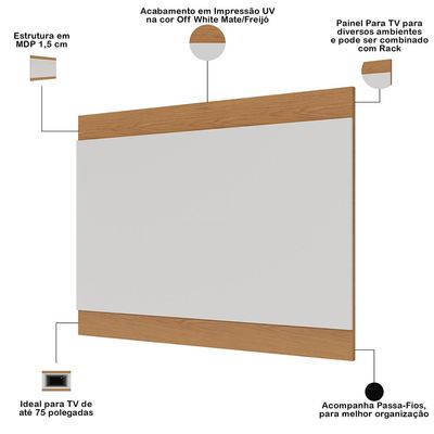 Painel Para TV 75 Pol 200cm Cairo C04 Off White Matte Freijó - Lyam Decor