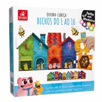Quebra-Cabeça Bichos de 1 ao 10 - Madeira - 1474 - Brincadeira De Criança