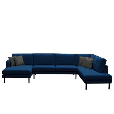 Sofá Decorativo Sala de Estar Osaka 310cm Modulado em U com Almofadas Linho Azul Marinho
