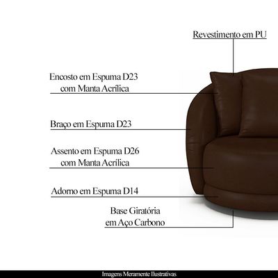 Poltrona Decorativa Base Giratória Galáxia com Almofadas PU Marrom G45 - Gran Belo