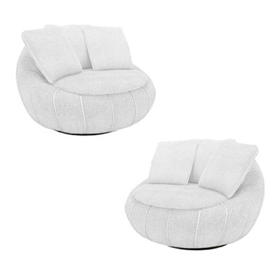 Kit 2 Poltronas Giratória Sala de Estar com Almofadas Afrodite Branco Bouclê G45 - Gran Belo
