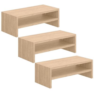 Kit 03 Suportes Stand Para Monitores Mesa Escritório Home Office Lap L03 Amadeirado - Lyam