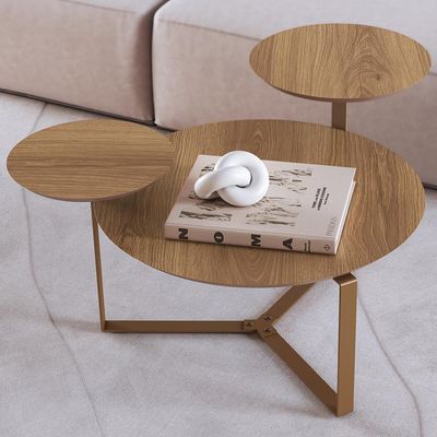 Mesa de Centro Para Sala de Estar 3 em 1 Pés Metálicos Dari A03 Hanover Dourado - Lyam Decor