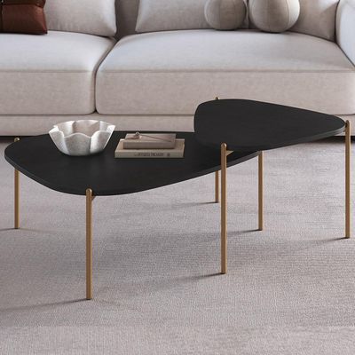 Kit 02 Mesas de Centro Para Sala de Estar Pés Metálicos Adek A03 Nero Dourado - Lyam Decor