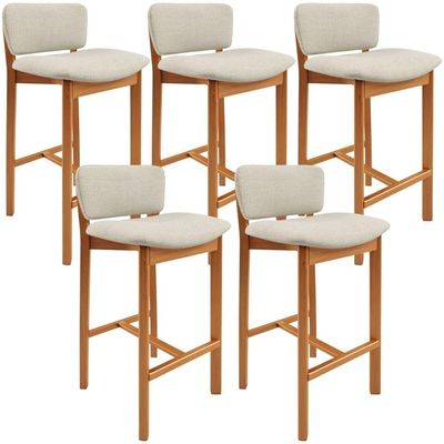 Kit 5 Banqueta Alta Para Cozinha Sala de Jantar Bar Dara L02 Linho Champagne - Lyam Decor
