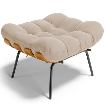 Kit 02 Puffs Decorativos Sala de Estar Costela L02 Suede Bege - Lyam Decor