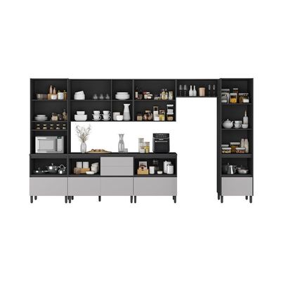 Cozinha Completa Itatiaia Lumina 410cm Em Madeira Mdf Grafite-fendi
