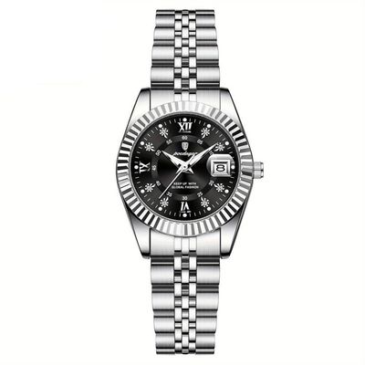 Relógio Feminino Elegante Com Strass Em Aço Inoxidável De Quartzo Casual Preto Prateado