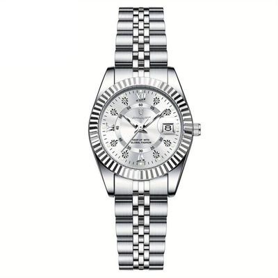 Relógio Feminino Elegante Com Strass Em Aço Inoxidável De Quartzo Casual Branco Prateado