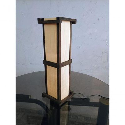 Abajur De Chão E Mesa Luminária Japonês Rústico Bambu Sala Quarto Madeira Hotel Pousada 55cm