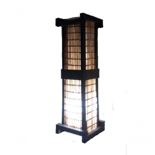 Abajur De Chão E Mesa Luminária Japonês Rústico Bambu Sala Quarto Madeira Hotel Pousada 55cm