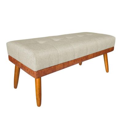 Banco Estofado Roma 160cm Courissimo Nozes-linho Bege - Inova Decorações