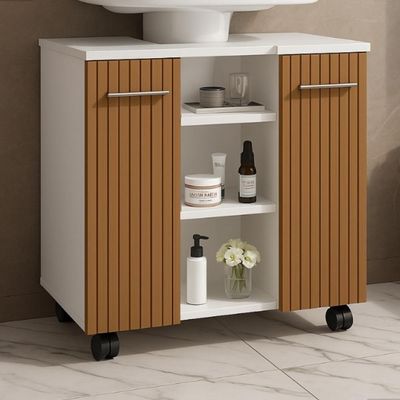 Gabinete Premium Movelove Organizador Retrô Para Banheiro Branco Ripado Branco Ripado