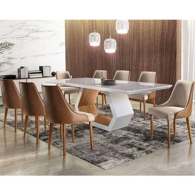 Mesa Ane 220cm Madeira E Vidro Mobillare Off White