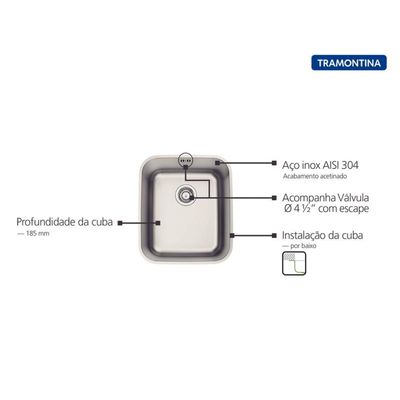 Cuba Retangular de Embutir 34X40cm Tramontina