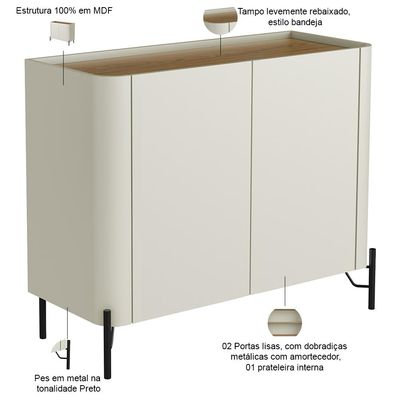 Aparador Buffet Para Sala de Jantar 2 Portas Pés Industrial Preto Naim I03 Luna Louro - Lyam Decor