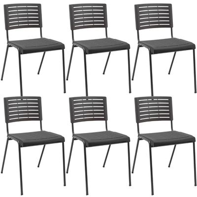 Kit 06 Cadeiras Empilhável Fixa Escritório Multiuso Base Preta Kimi P03 Preto - Lyam Decor