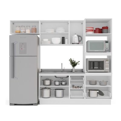 Cozinha Compacta sem Tampo com Rodapé Amara 8 portas 4 Gavetas Azul e Branca II