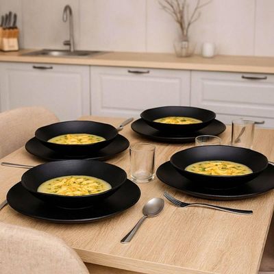 Jogo 6 Pratos Fundos Orgânicos Preto Matte 600ml Porto Brasil Caldos Sopas
