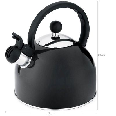 Kit Chaleira Preta de Inox com Apito e Açucareiro de Mesa com Colher Transparente Chá Café
