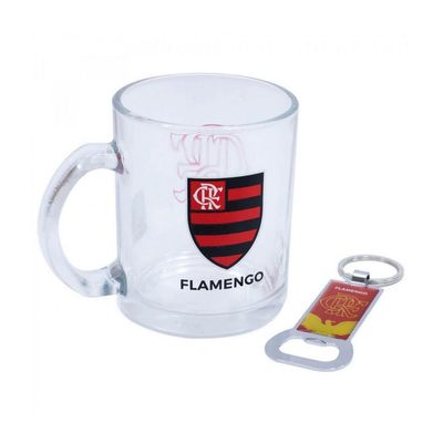Caneca de Vidro Flamengo Com Abridor 350ml Oficial