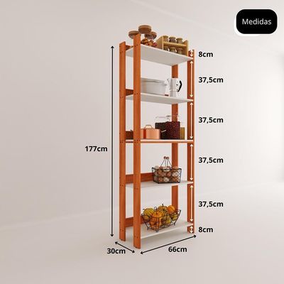Armario Multiuso Organizador Para Cozinha Com Prateleiras Nature-branco Nature-branco