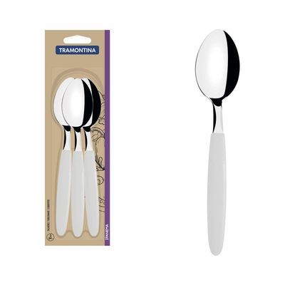 Conjunto de Colheres de Mesa Tramontina Ipanema com Laminas em Aço Inox e Cabos de Polipropileno Branco 3 Peças