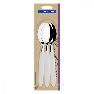 Conjunto de Colheres de Mesa Tramontina Ipanema com Laminas em Aço Inox e Cabos de Polipropileno Branco 3 Peças