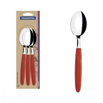 Conjunto de Colheres de Mesa Tramontina Ipanema com Laminas em Aço Inox e Cabos de Polipropileno Vermelho 3 Peças