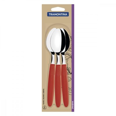 Conjunto de Colheres de Mesa Tramontina Ipanema com Laminas em Aço Inox e Cabos de Polipropileno Vermelho 3 Peças