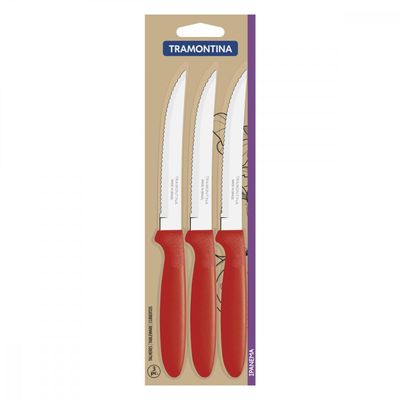 Conjunto de Facas para Churrasco Tramontina Ipanema com Laminas em Aço Inox e Cabos de Polipropileno Vermelho 3 Peças